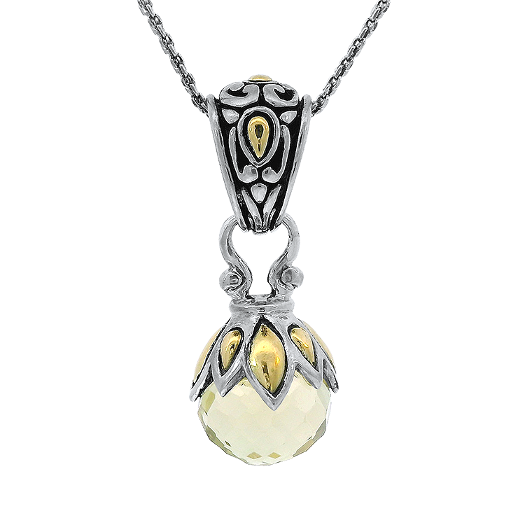 Estate John Hardy Necklaces and Pendants Estate Sterling Silver and 18K Yellow Gold John Hardy Lemon Quartz Drop Pendant