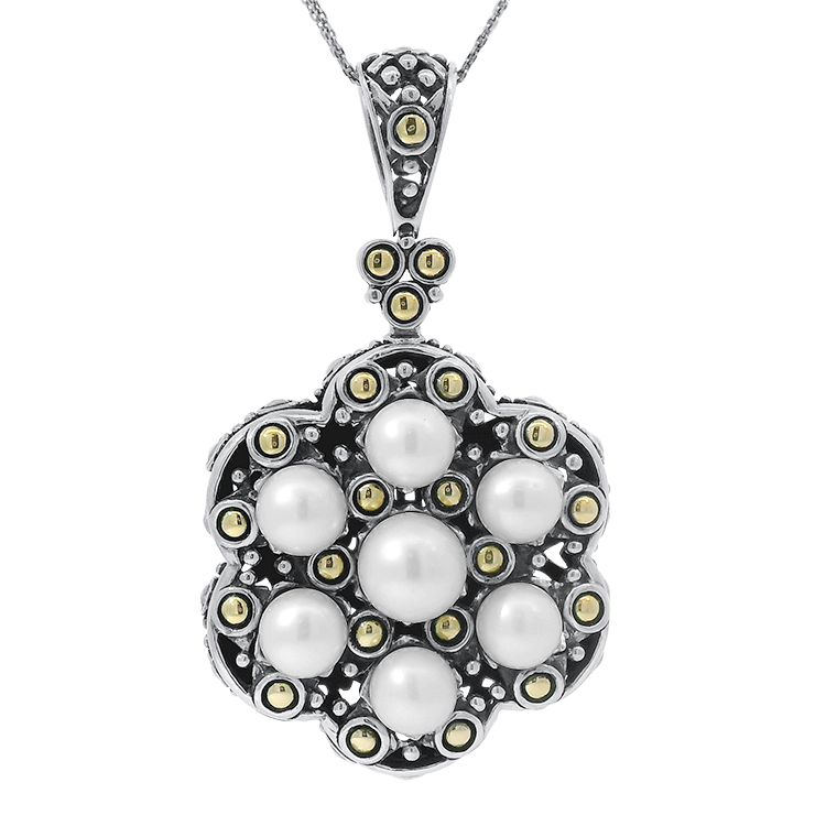 Estate John Hardy Necklaces and Pendants Estate Sterling Silver and 18K Yellow Gold John Hardy Pearl Flower Pendant