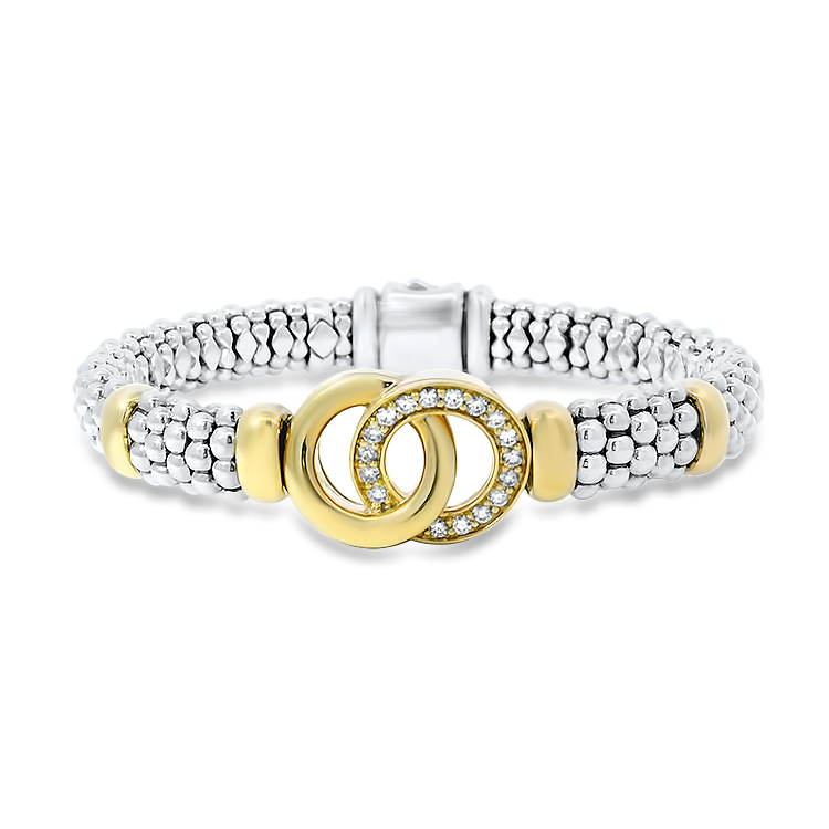 Estate Lagos bracelet Estate Lagos Sterling Silver & 18k Yellow Gold Caviar Bracelet with Diamonds