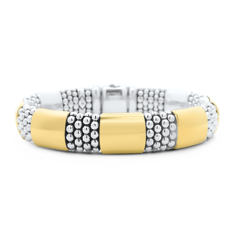 Estate Lagos bracelet Estate Lagos Sterling Silver & 18k Yellow Gold High Bar Caviar Bracelet