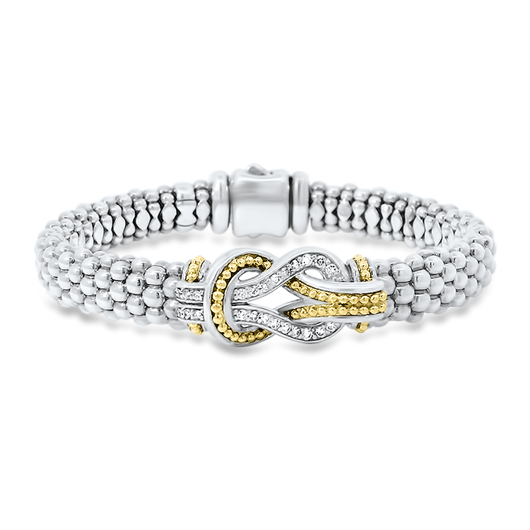 Estate Lagos bracelet Estate Lagos Sterling Silver & 18k Yellow Gold Lagos Caviar Knot Bracelet with Diamonds
