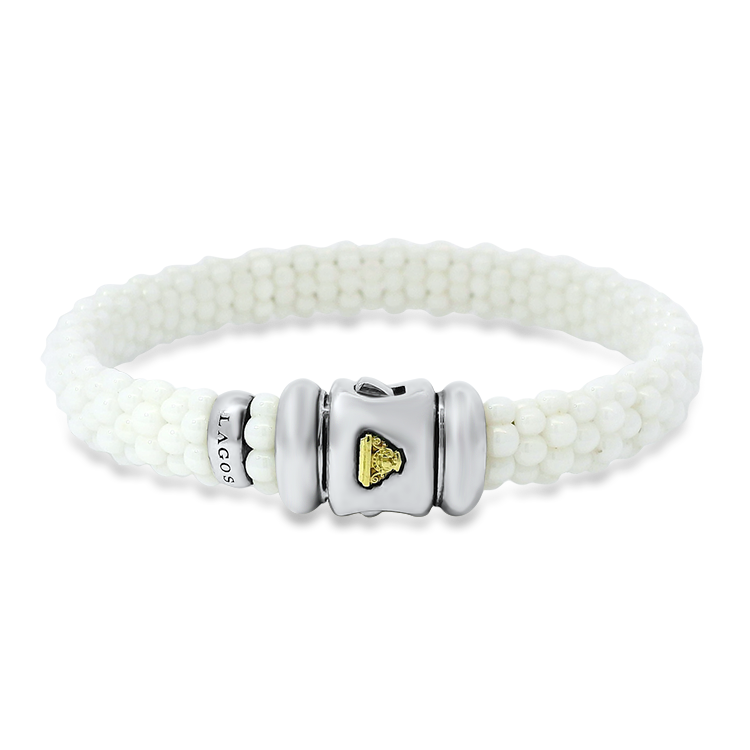 Estate Lagos bracelet Estate Lagos Sterling Silver & 18k Yellow Gold White Caviar Bracelet