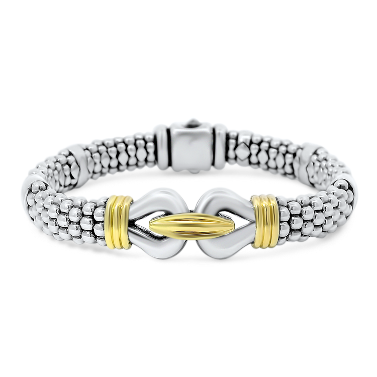 Estate Lagos bracelet Estate Lagos Sterling Silver and 18k Yellow Gold Caviar Derby Buckle Bracelet