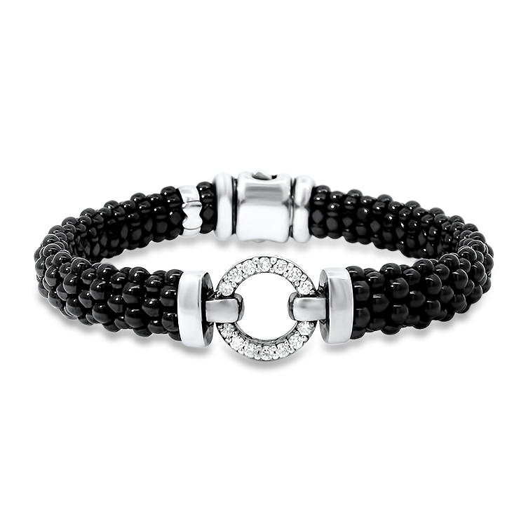 Estate Lagos bracelet Estate Lagos Sterling Silver Black Caviar Bracelet with Diamonds