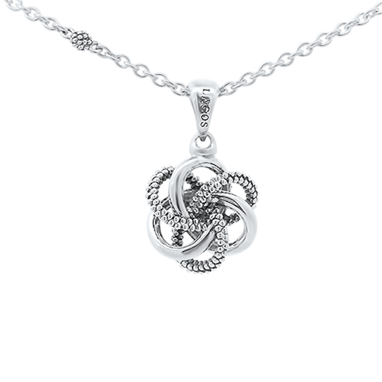 Estate Lagos Necklaces and Pendants Estate Lagos Sterling Silver Caviar Beaded Love Knot Pendant Necklace