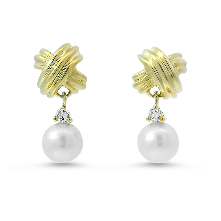 Estate Tiffany & Co. Earrings Estate Tiffany & Co. 18K Yellow Gold Pearl X-Motif Drop Earrings