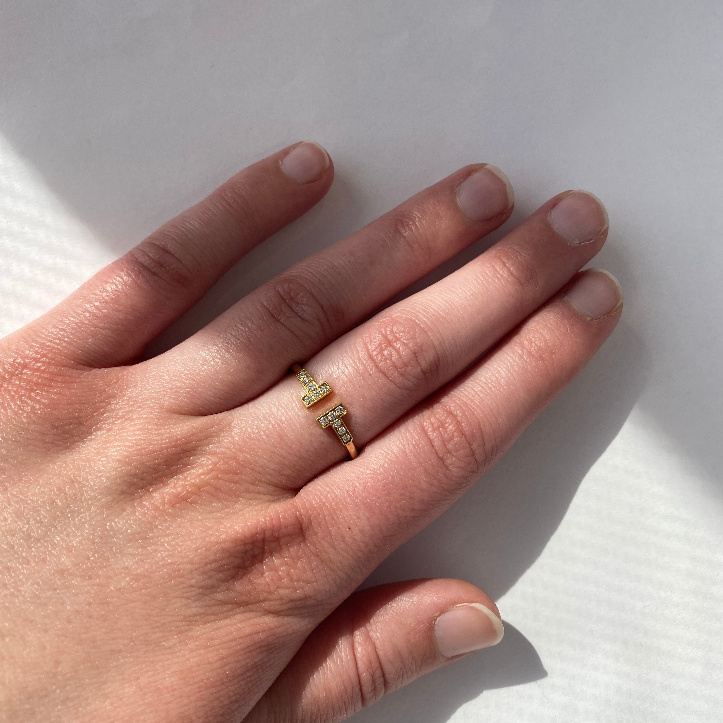 Estate Tiffany & Co. Ring Tiffany & Co. Estate 18K Yellow Gold Diamond T Wire Ring 9