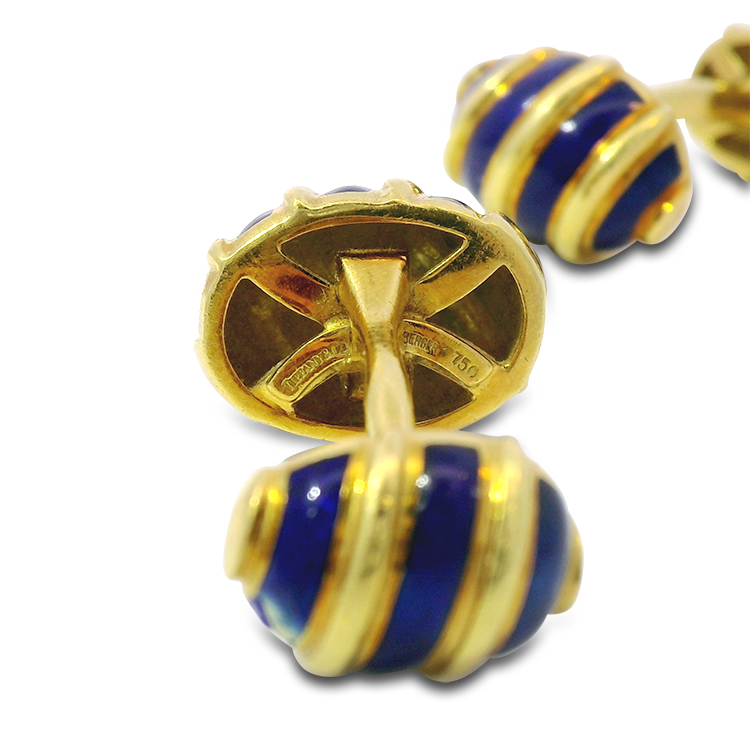 Estate Tiffany & Co. Men's Jewelry Tiffany & Co. Estate 18K Yellow Gold Jean Schlumberger Blue Enamel Cufflinks