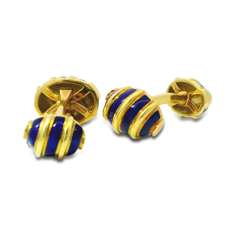 Estate Tiffany & Co. Men's Jewelry Tiffany & Co. Estate 18K Yellow Gold Jean Schlumberger Blue Enamel Cufflinks