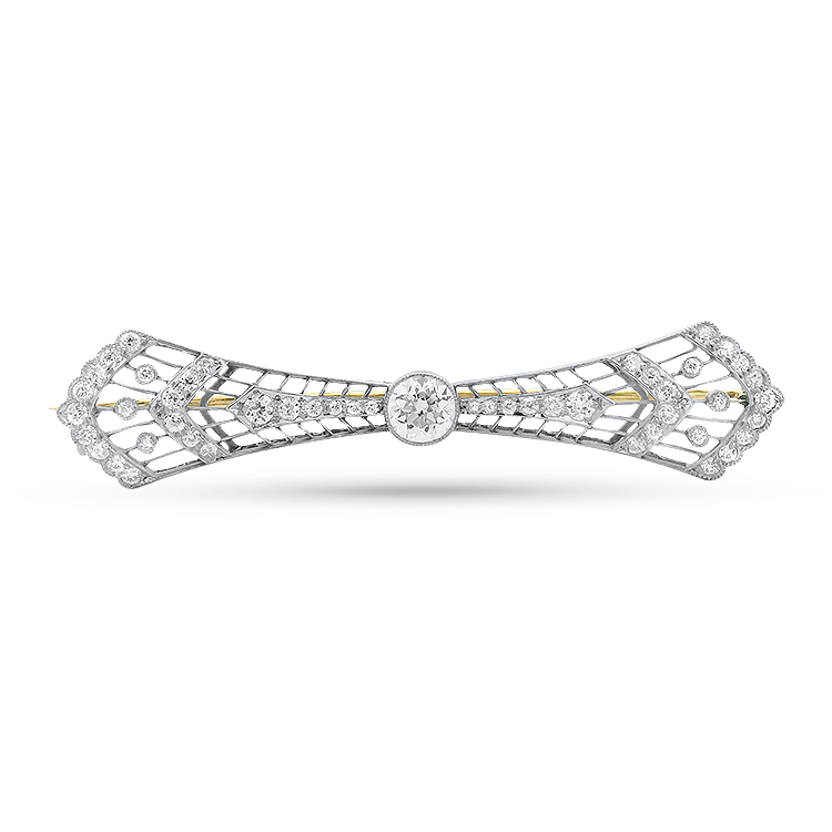 Estate Tiffany & Co. Pins & Brooches Tiffany & Co. Estate Edwardian-Style Platinum & 14k Yellow Gold Diamond Pendant Brooch