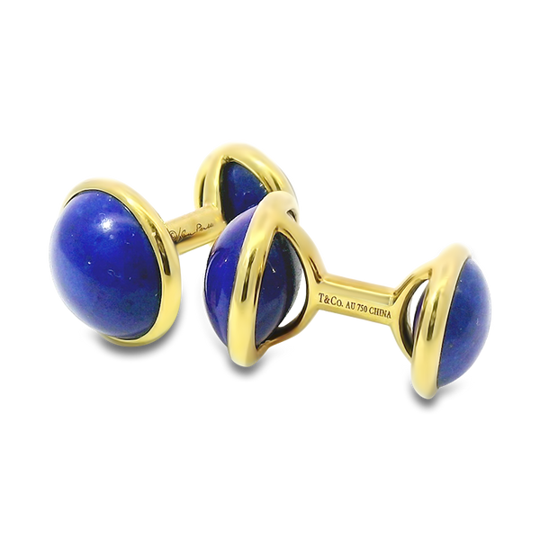 Tiffany & Co. Estate Elsa Peretti 18K Yellow Gold Lapis Cufflinks