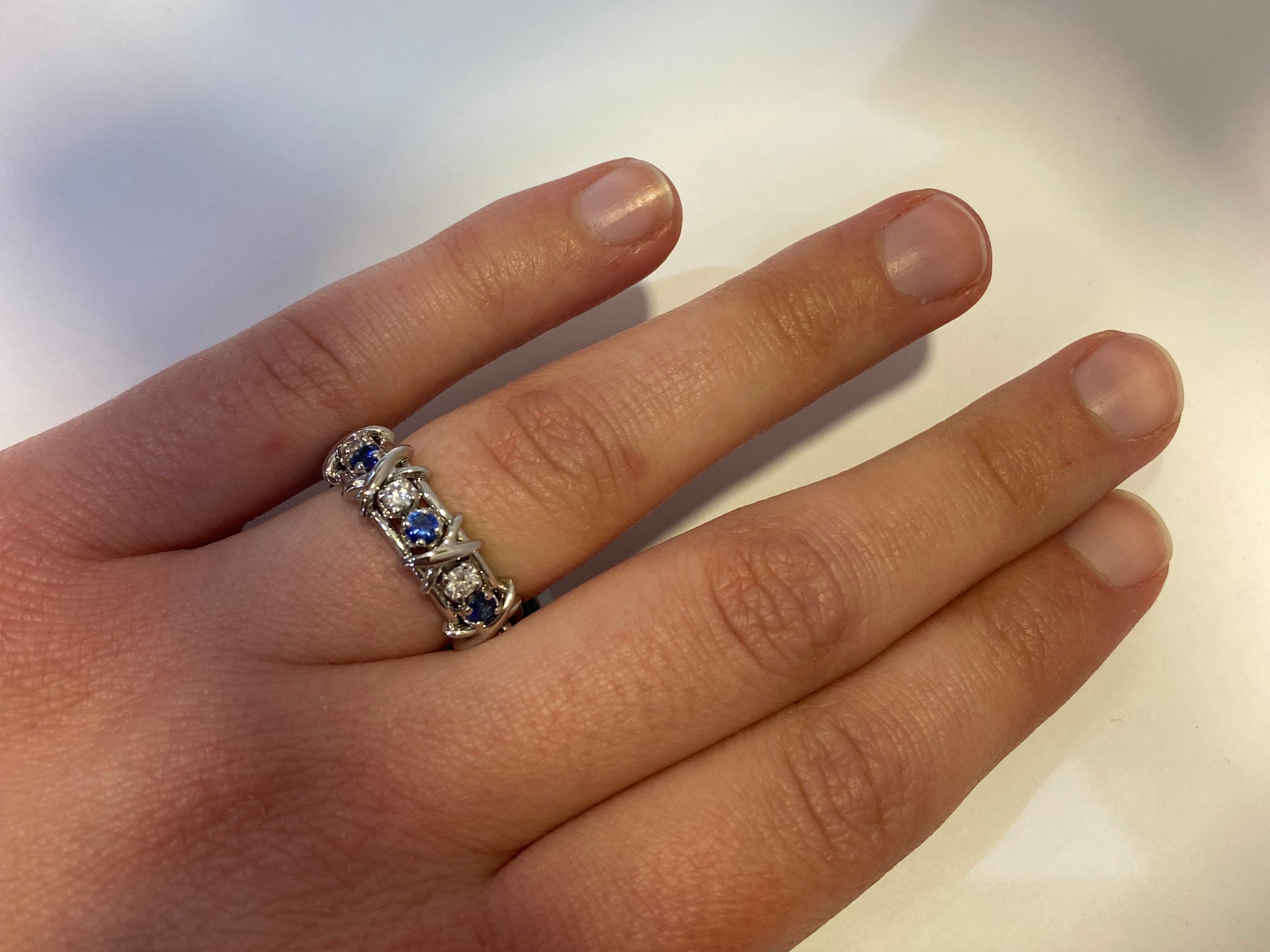 Estate Tiffany & Co. Ring Tiffany & Co. Estate Jean Schlumberger Platinum, Diamond & Sapphire Sixteen Stone Ring