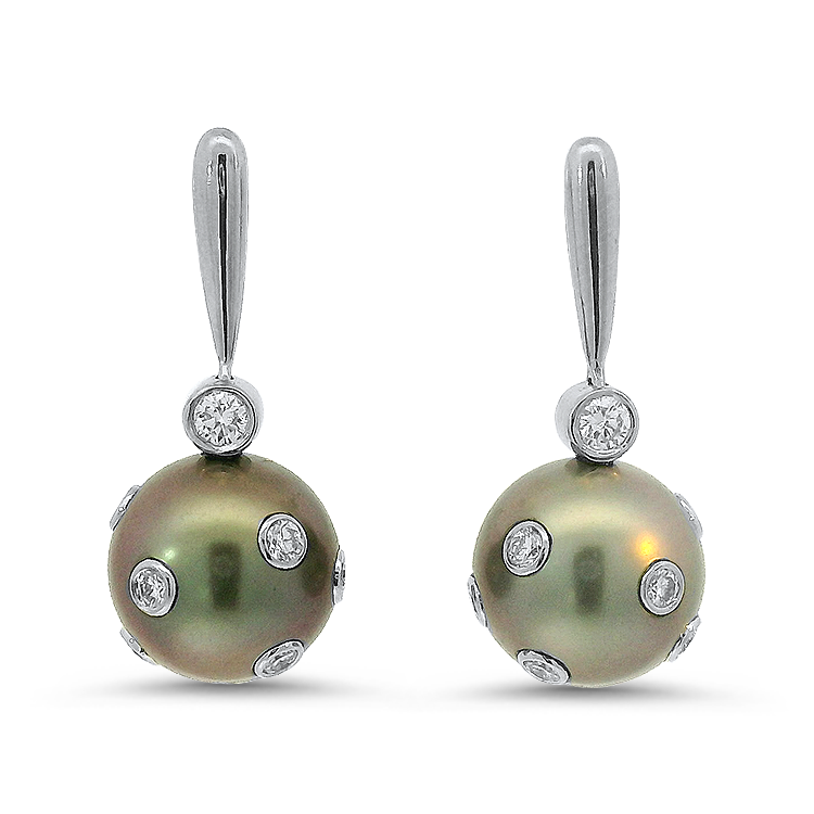 Estate Tiffany & Co. Earrings Tiffany & Co. Estate Platinum Etoile Tahitian Pearl & Diamond Drop Earrings