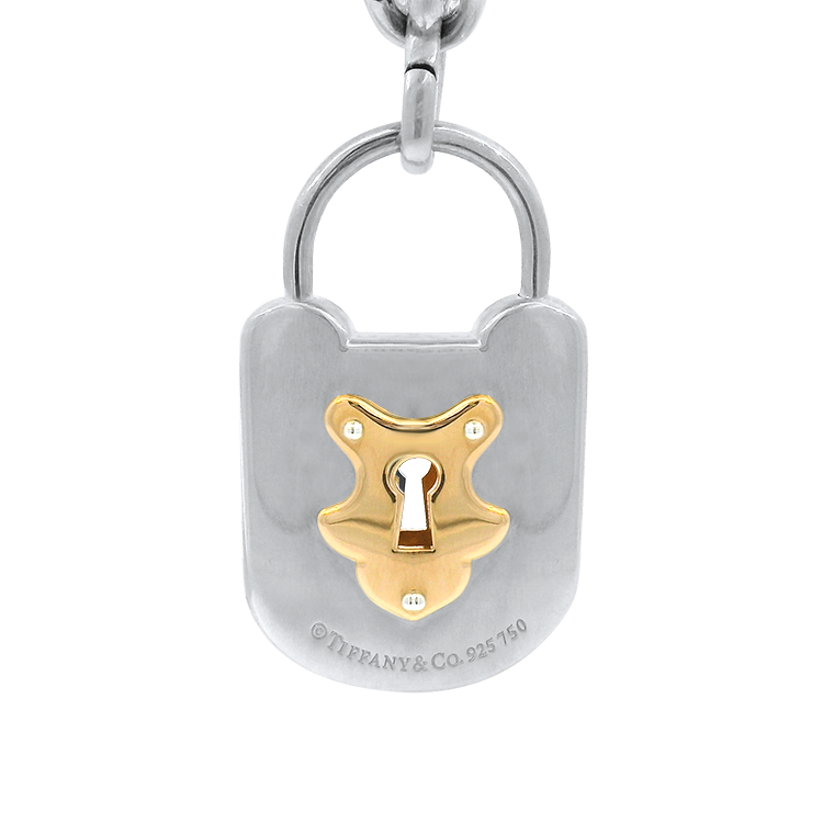 Estate Tiffany & Co. Necklaces and Pendants Tiffany & Co. Estate Sterling Silver & 18K Rose Gold Padlock Pendant
