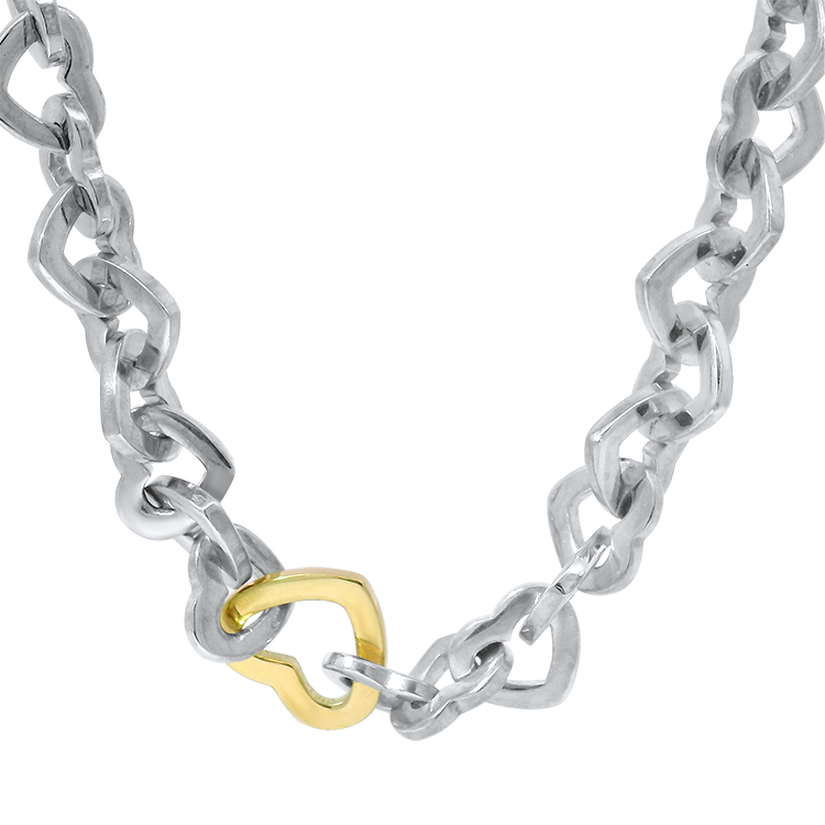 Estate Tiffany & Co. Necklaces and Pendants Tiffany & Co. Estate Sterling Silver & 18K Yellow Gold Heart Link Necklace