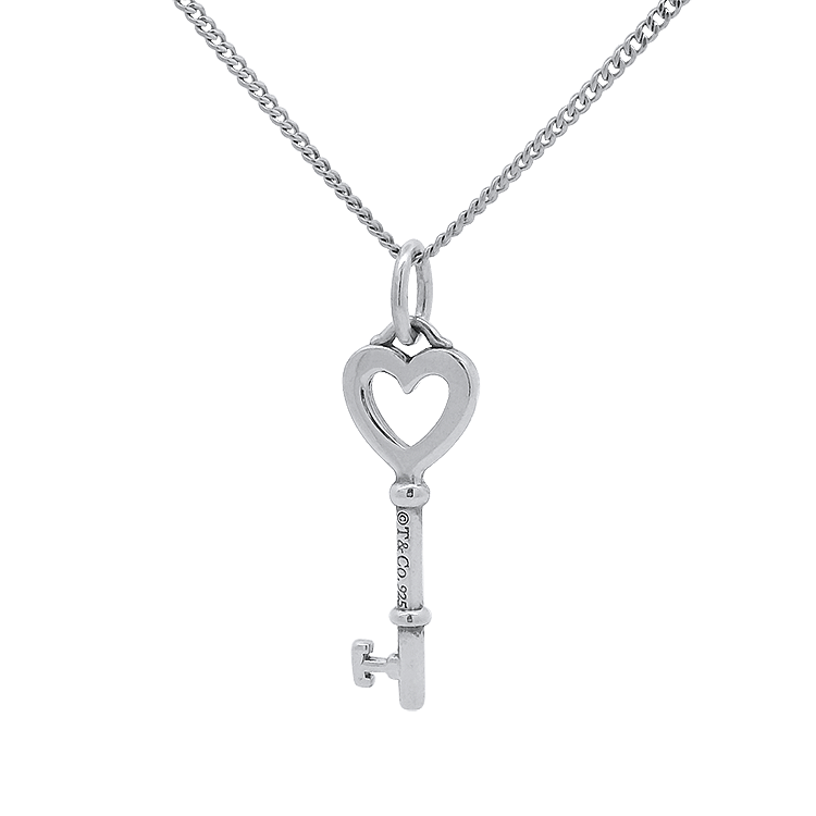 Estate Tiffany & Co. Necklaces and Pendants Tiffany & Co. Estate Sterling Silver Heart Key Pendant Necklace