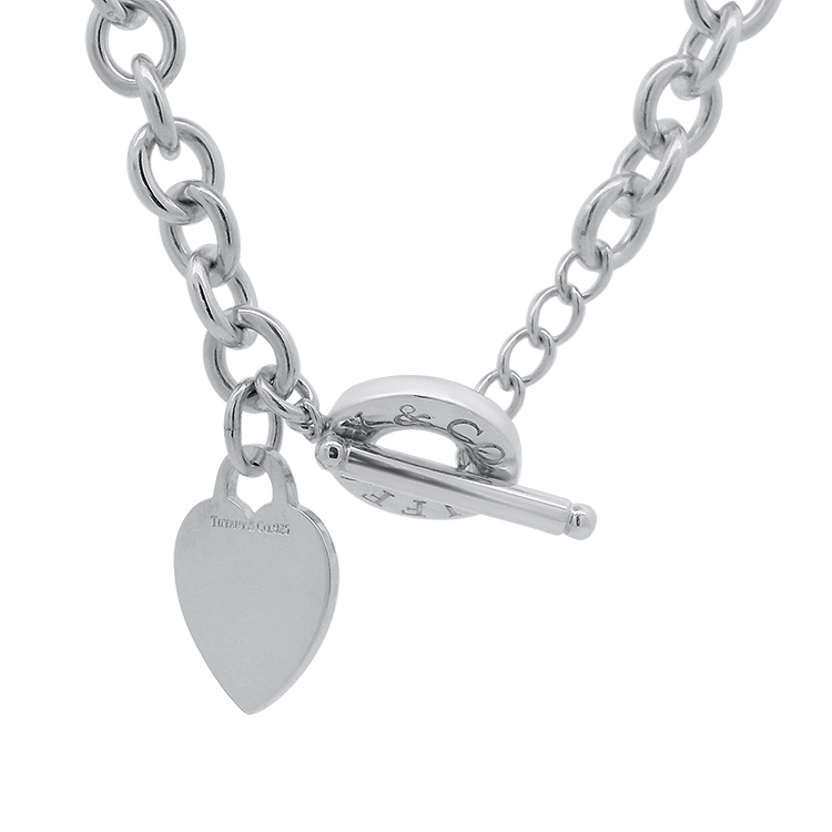 Estate Tiffany & Co. Necklaces and Pendants Tiffany & Co. Estate Sterling Silver Heart Tag Choker Necklace