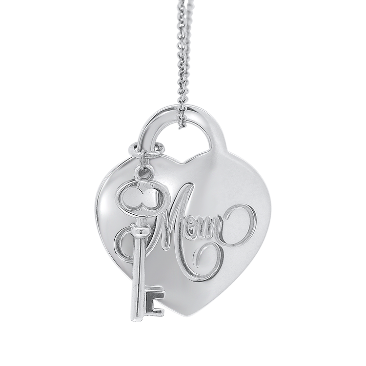 Estate Tiffany & Co. Necklaces and Pendants Tiffany & Co. Estate Sterling Silver “MOM” Heart Tag Necklace with Key Charm – 16"