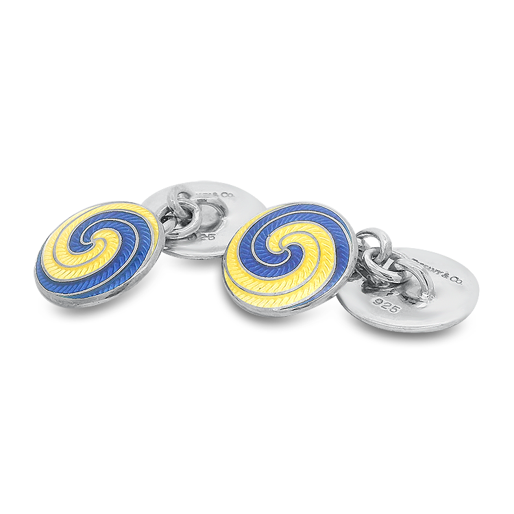 Estate Tiffany & Co. Men's Jewelry Tiffany & Co. Estate Sterling Silver Swirl Enamel Cufflinks