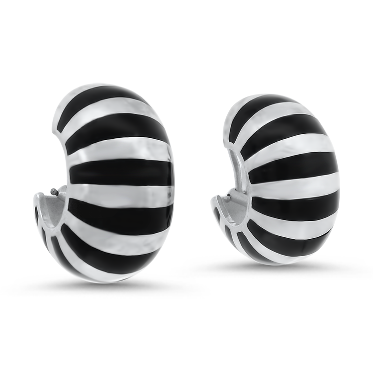 Estate Tiffany & Co. Earrings Tiffany & Co. Vintage Sterling Silver Black Enamel Shrimp Hoop Earrings