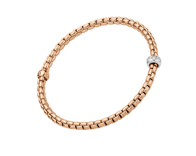 Fope Bracelet Fope Eka 18k Rose Gold and White Gold Flex'It Bracelet with Rhombus-set Diamonds .12ctw - Size Medium
