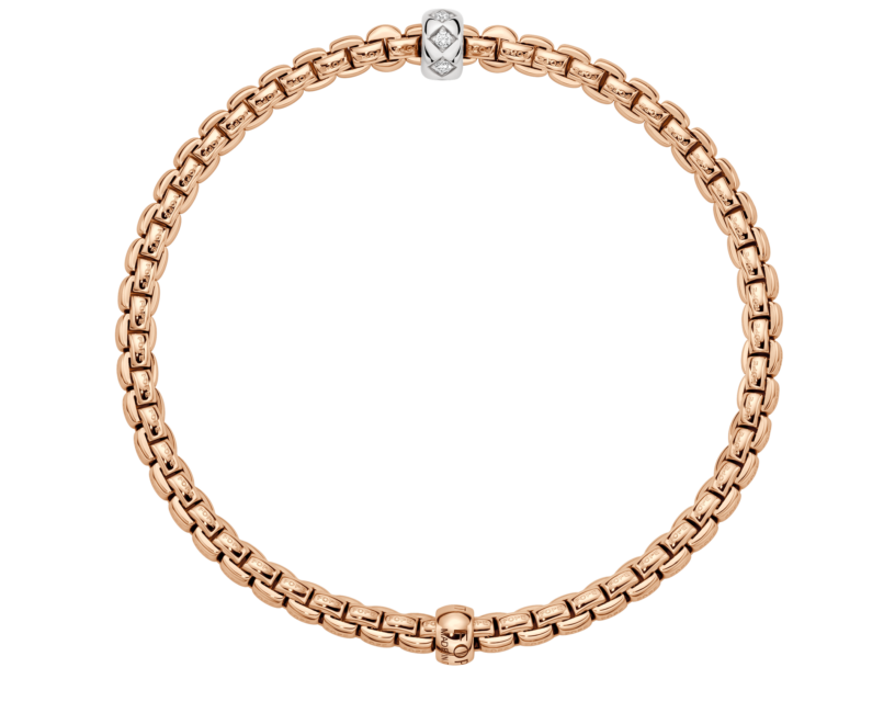 Fope Bracelet Fope Eka 18k Rose Gold and White Gold Flex'It Bracelet with Rhombus-set Diamonds .12ctw - Size Medium