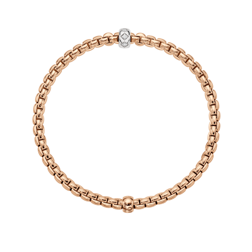 Fope Bracelet Fope Eka 18k Rose Gold and White Gold Flex'It Bracelet with Rhombus-set Diamonds .12ctw - Size Medium