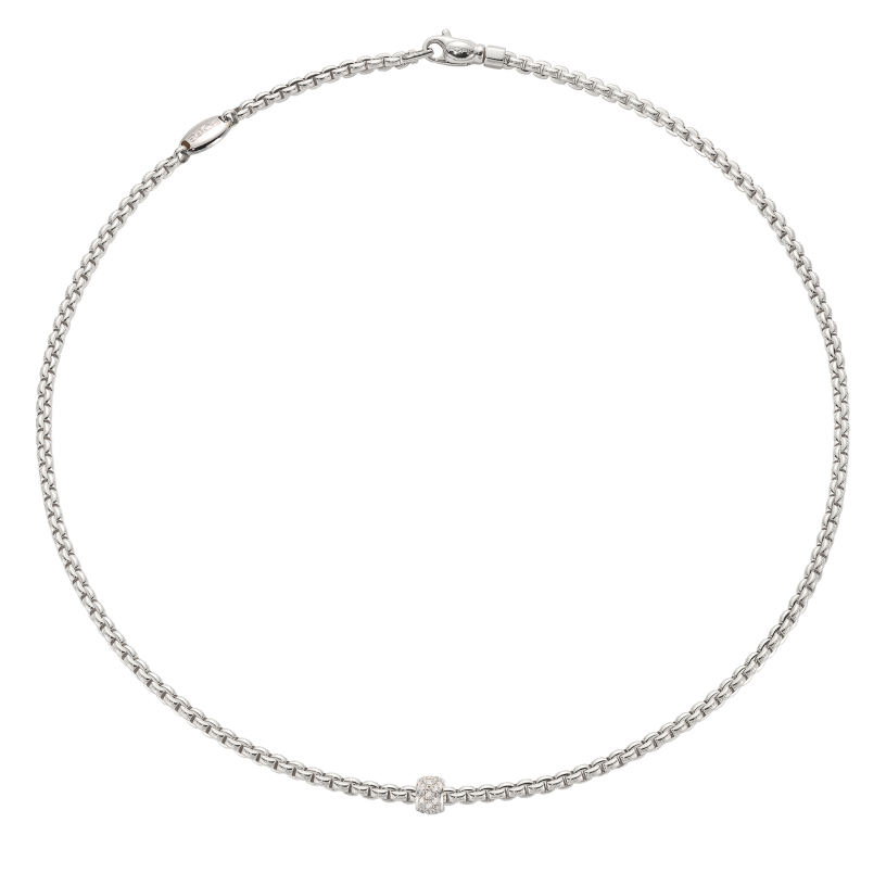 Fope Eka Tiny 18K White Gold Necklace with Diamond Pavé - 18 Inches