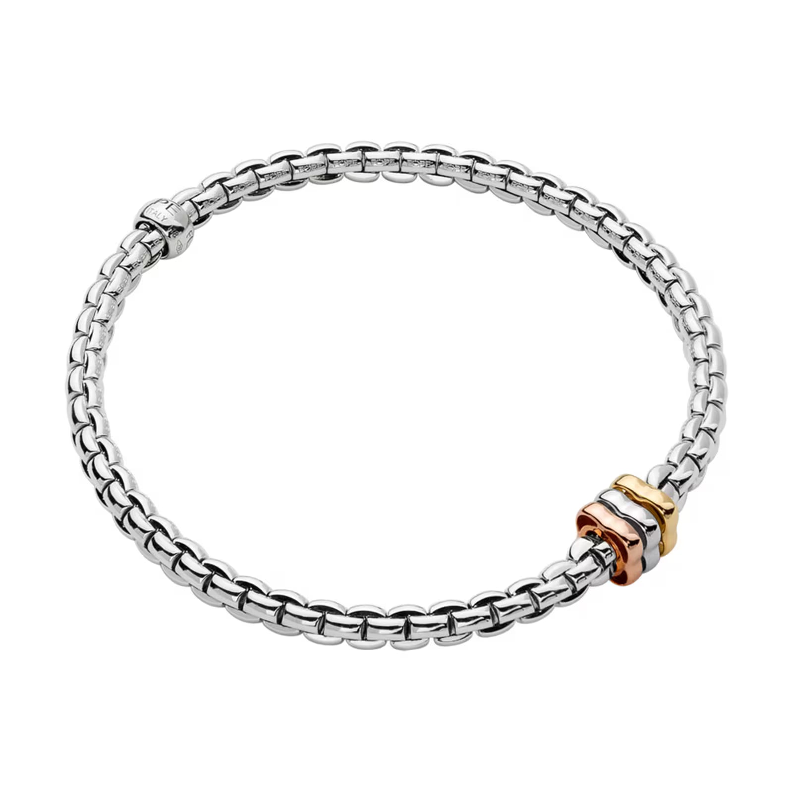 Fope Bracelet Fope Eka 18K White Gold Flex'it Bracelet with Tri-Color Gold Rondels - Size Small