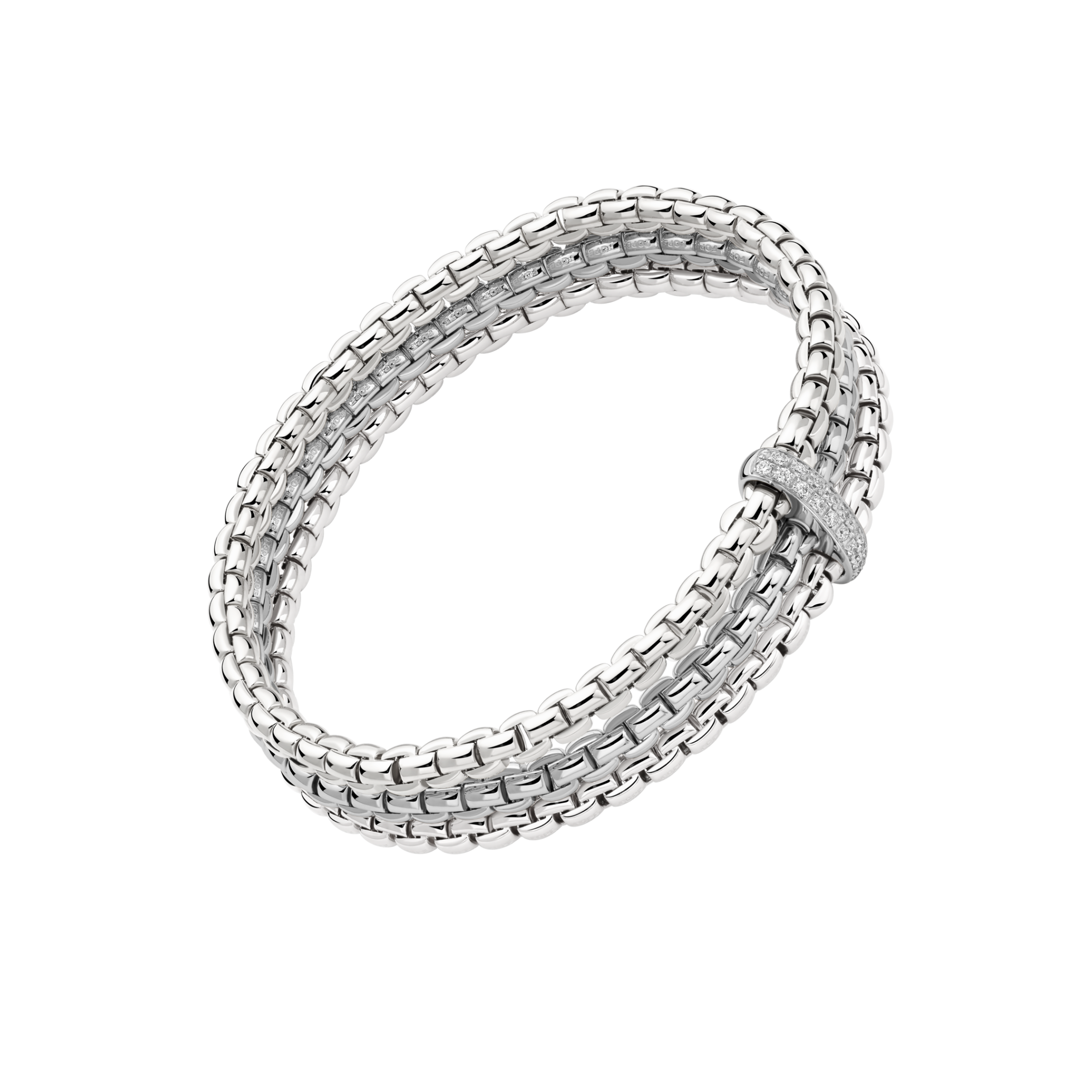 Fope Bracelet Fope Eka 18K White Gold Flex'it Bracelet with Triple Mesh and Diamond Pavé - Size Medium