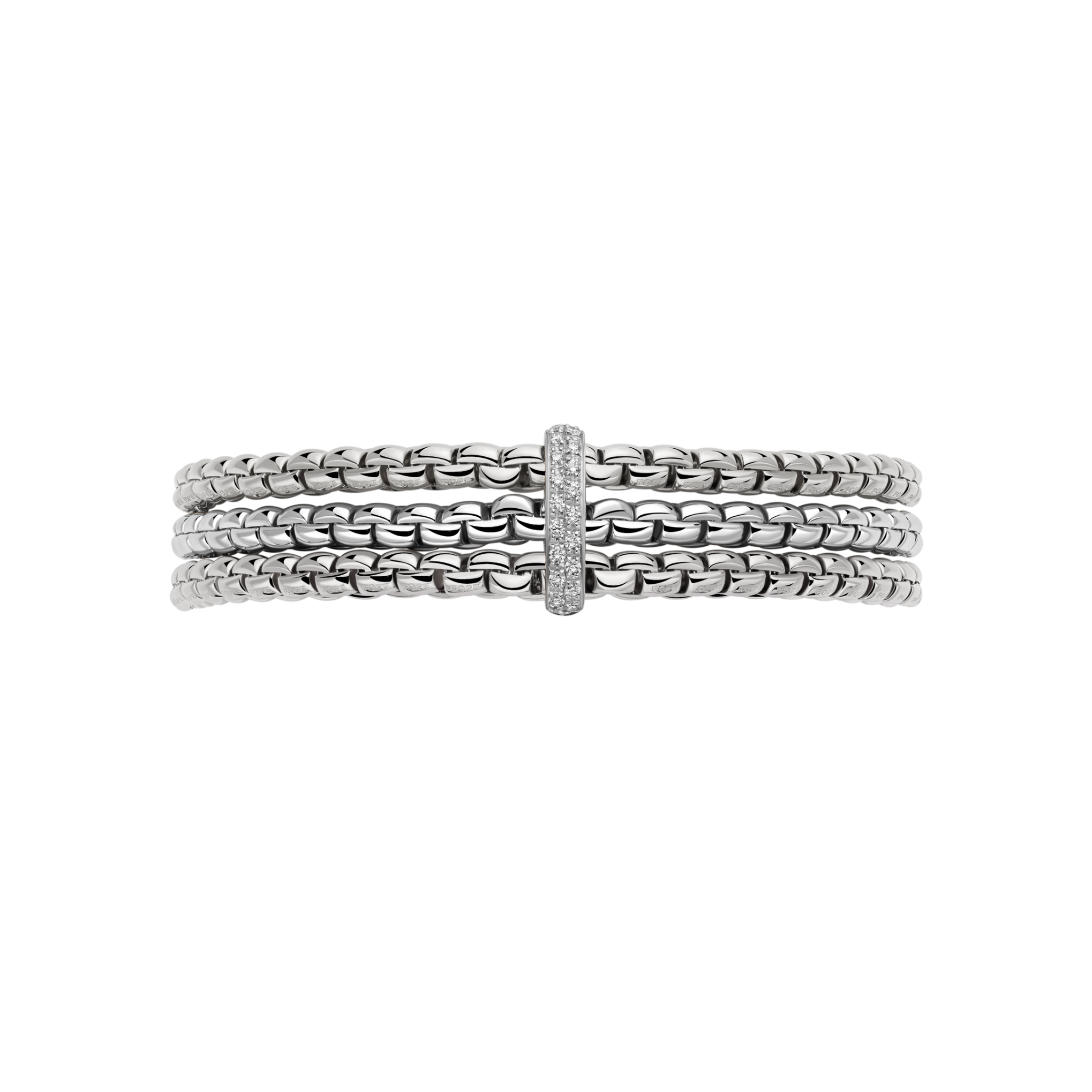 Fope Bracelet Fope Eka 18K White Gold Flex'it Bracelet with Triple Mesh and Diamond Pavé - Size Medium