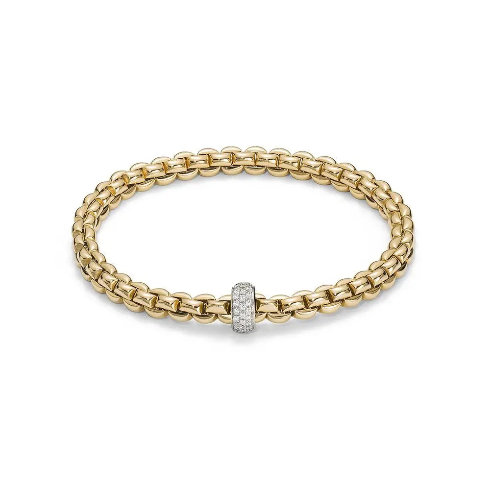 Fope Bracelet Fope Eka 18K Yellow Gold Flex'it Bracelet with 0.37 ctw Diamond Rondel - Size Medium