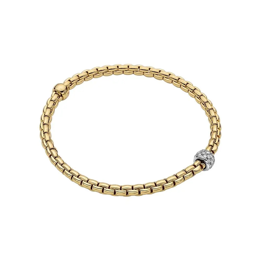 Fope Eka Tiny 18K Yellow & White Gold Flex'it Bracelet with 0.19 ctw Diamond Rondel - Size Medium