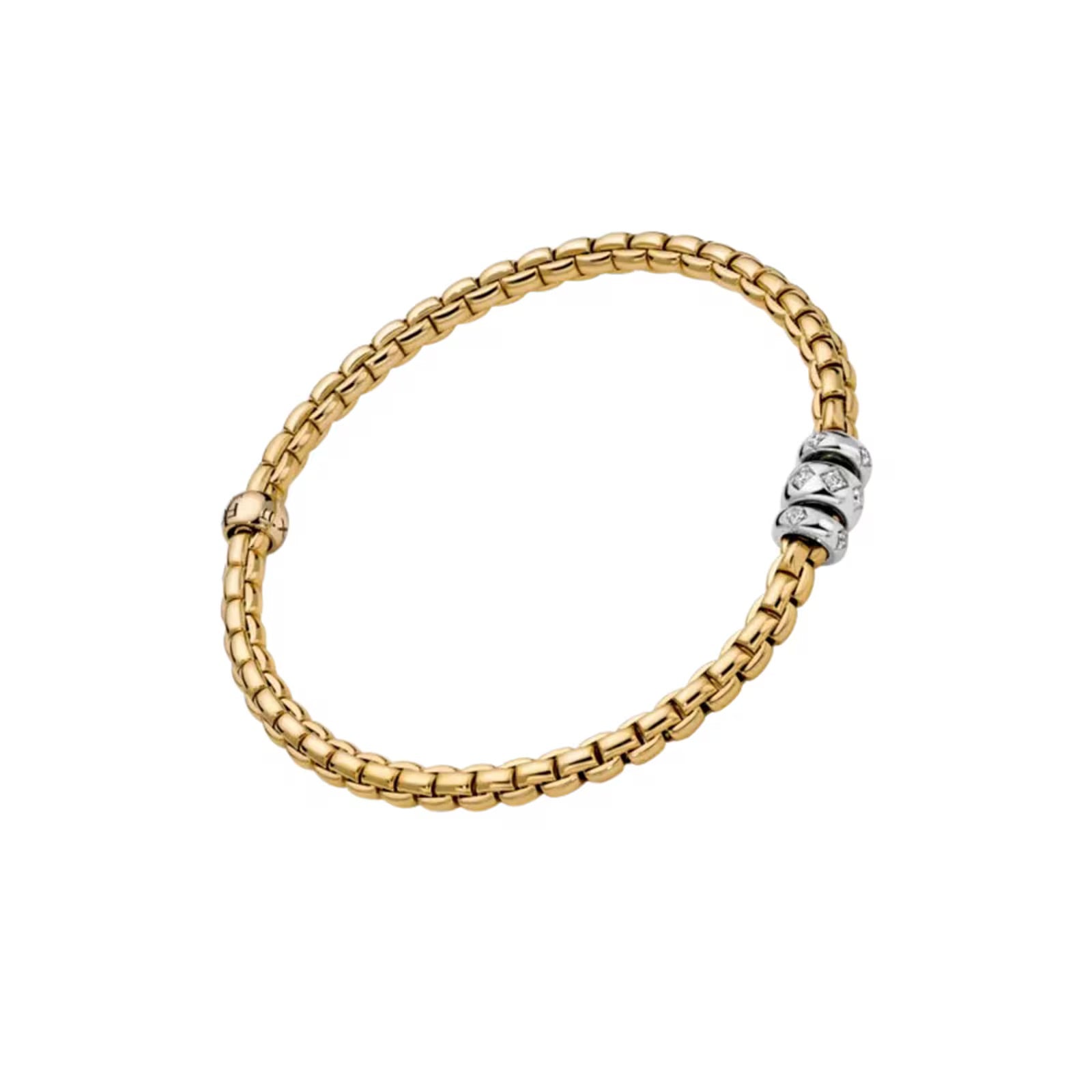 Fope Bracelet Fope Eka 18K Yellow & White Gold Flex'it Bracelet with 0.18 ctw Diamond Rondels - Size Medium