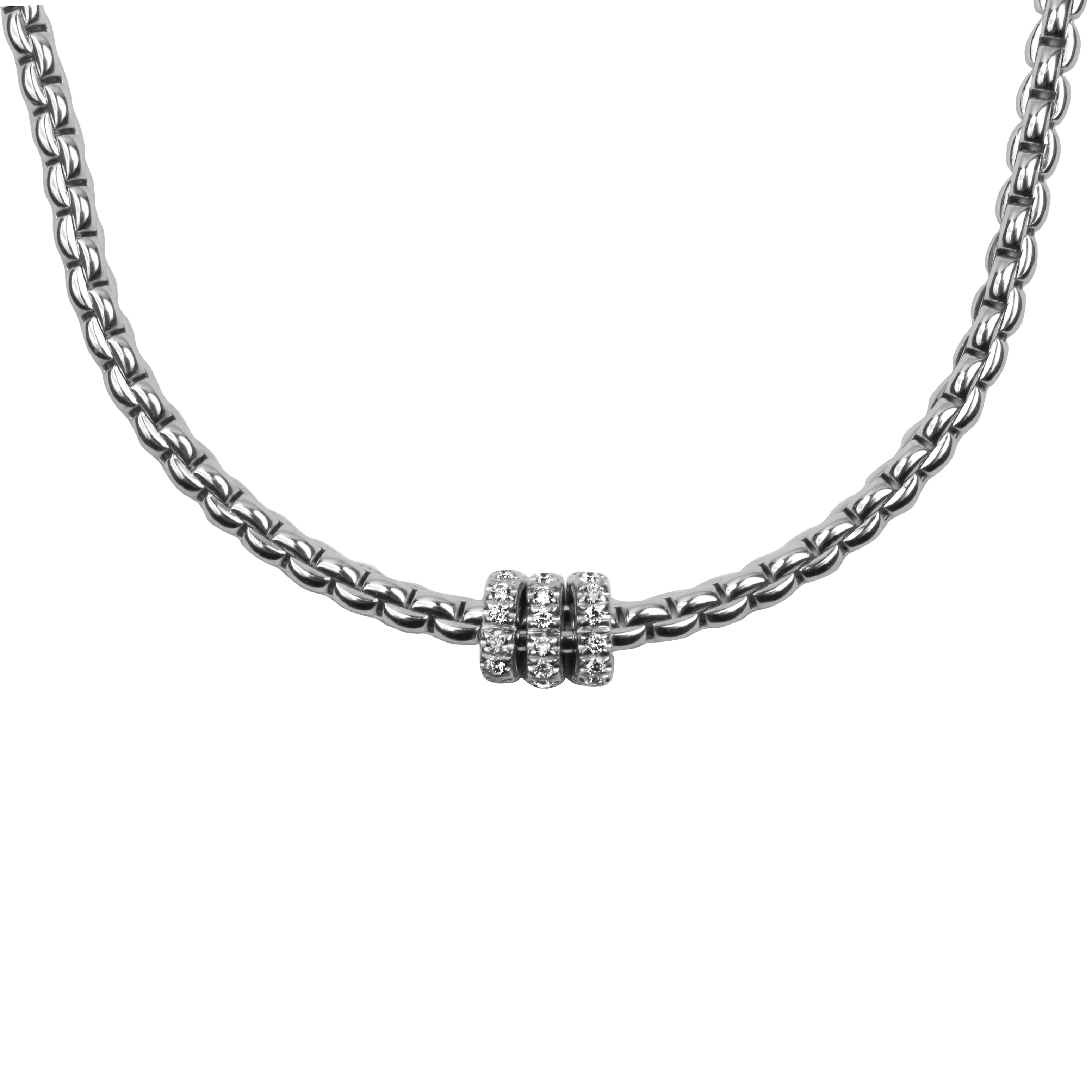 Fope Necklaces and Pendants Fope Eka Collection 18K White Gold Diamond Necklace with Diamond Rondells