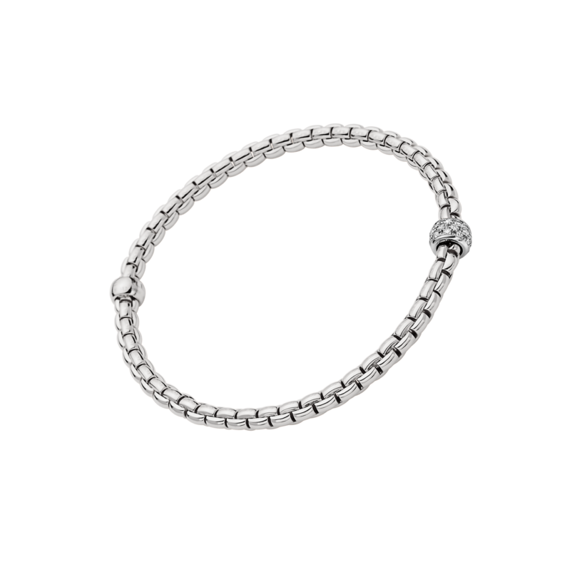 Fope Eka Tiny 18K White Gold Flex'it Bracelet with Diamond Pavé - Size X-Small
