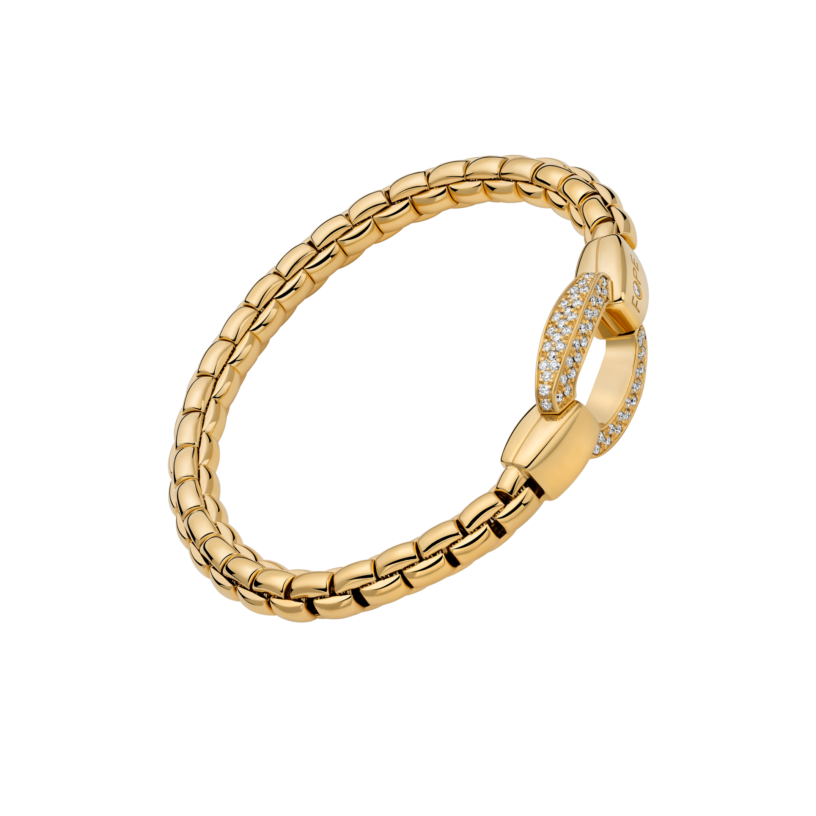 Fope Eka 18K Yellow Gold Flex'it Bracelet with Diamond Pavé - Size Medium