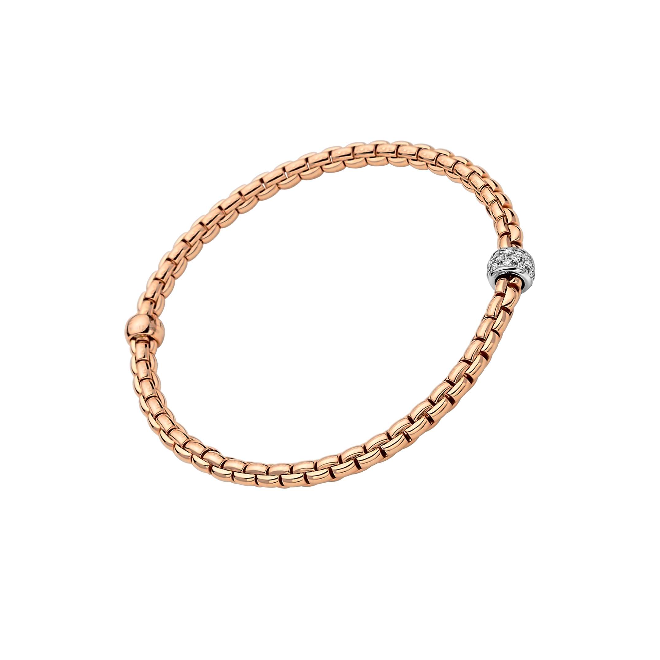 Fope Eka Tiny 18K Rose & White Gold Flex'it Bracelet with Diamond Pavé - Size Medium