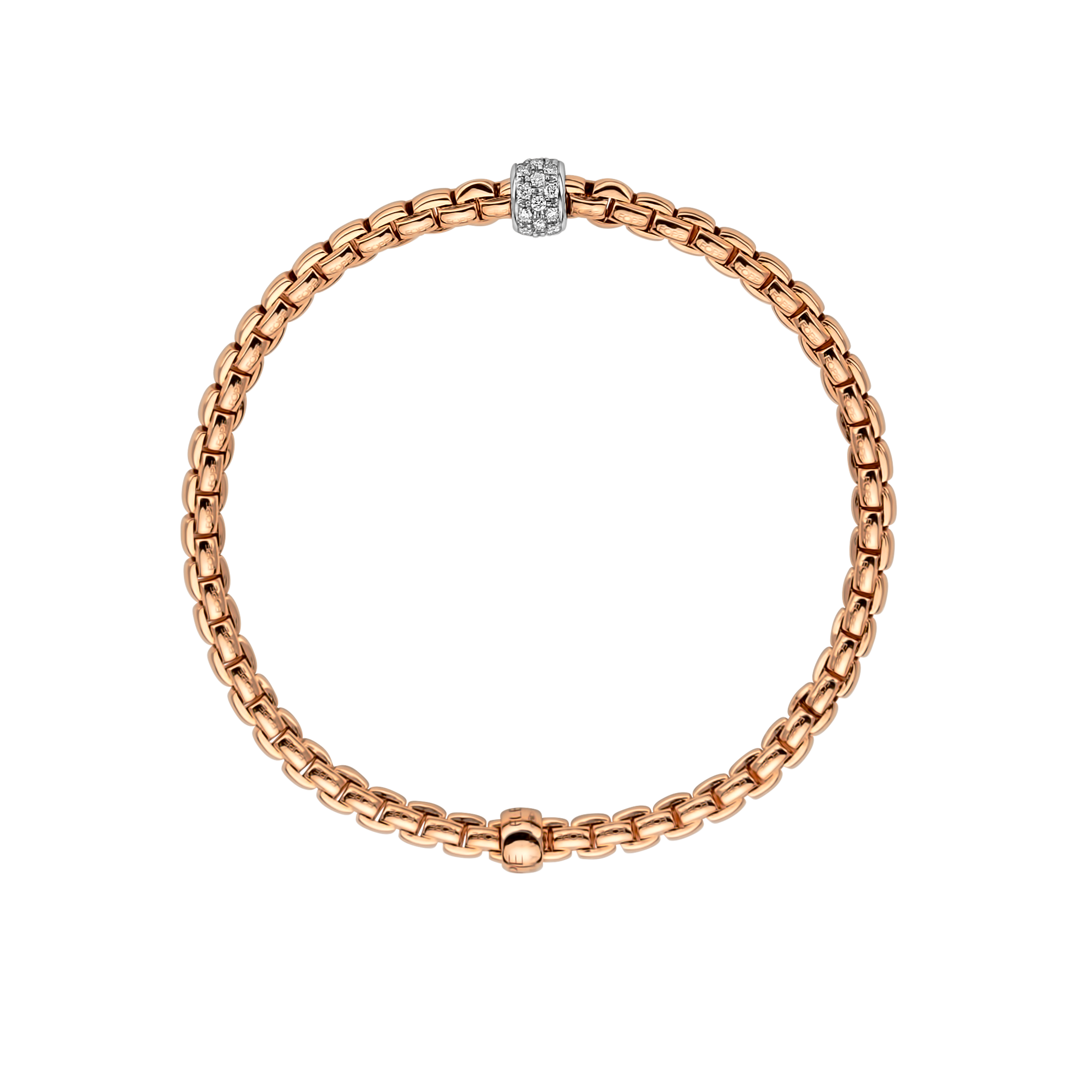 Fope Eka Tiny 18K Rose & White Gold Flex'it Bracelet with Diamond Pavé - Size Small - view 2
