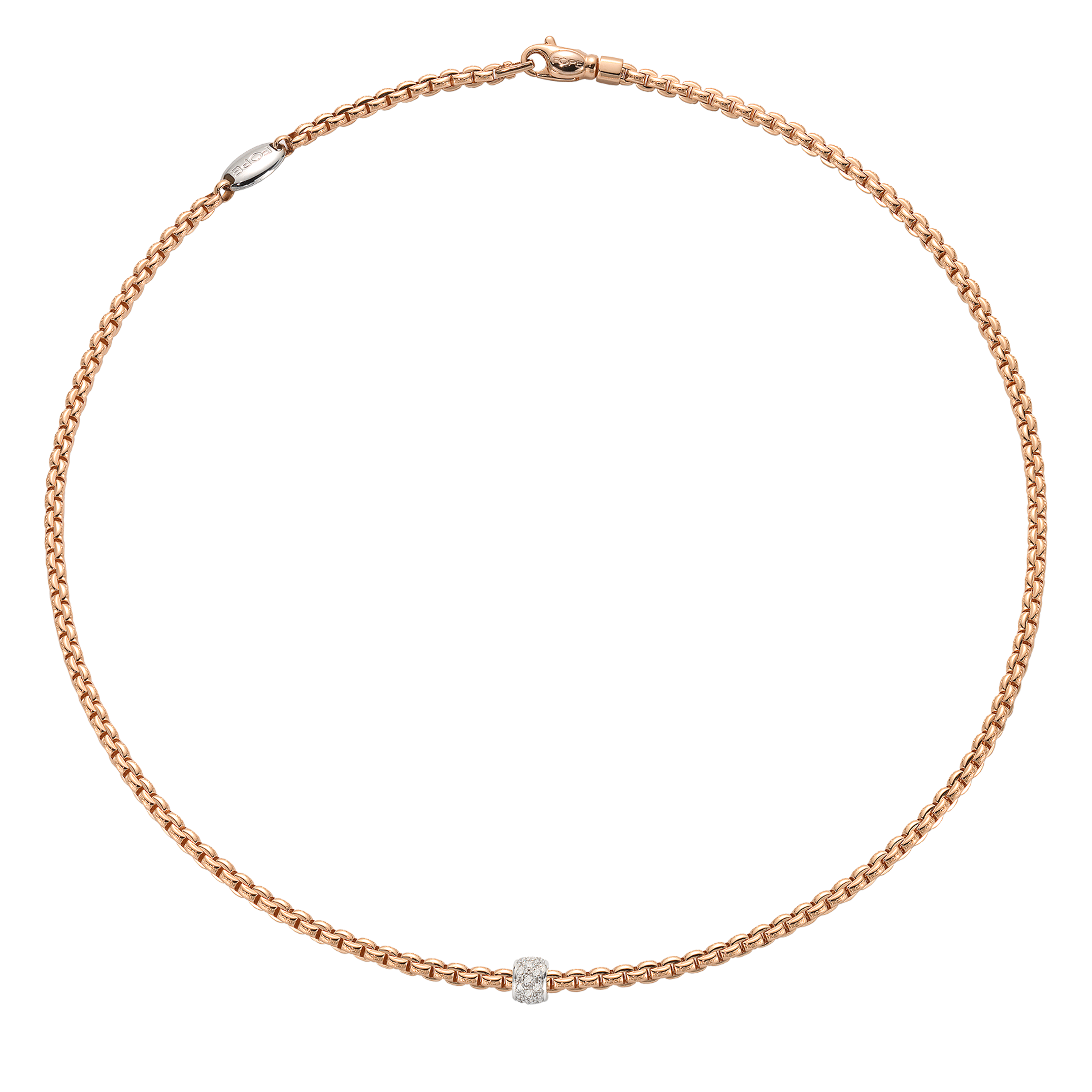 Fope Necklace Fope Eka Tiny 18K Rose & White Gold Necklace with Diamond Pavé - 18 Inches