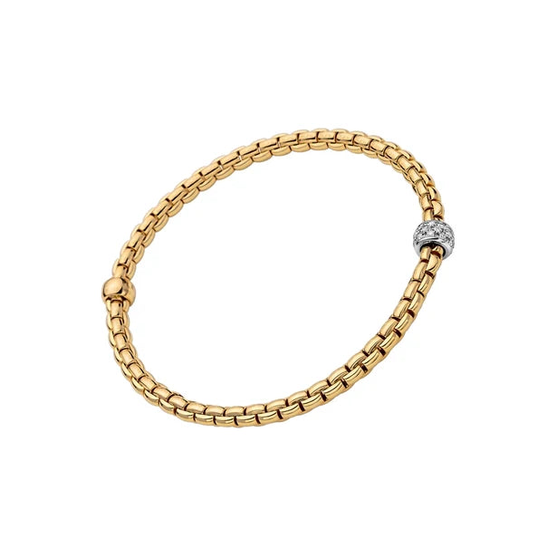 Fope Bracelet Fope Eka Tiny 18K Yellow & White Gold Flex'it Bracelet with 0.19 ctw Diamond Rondel - Size Small