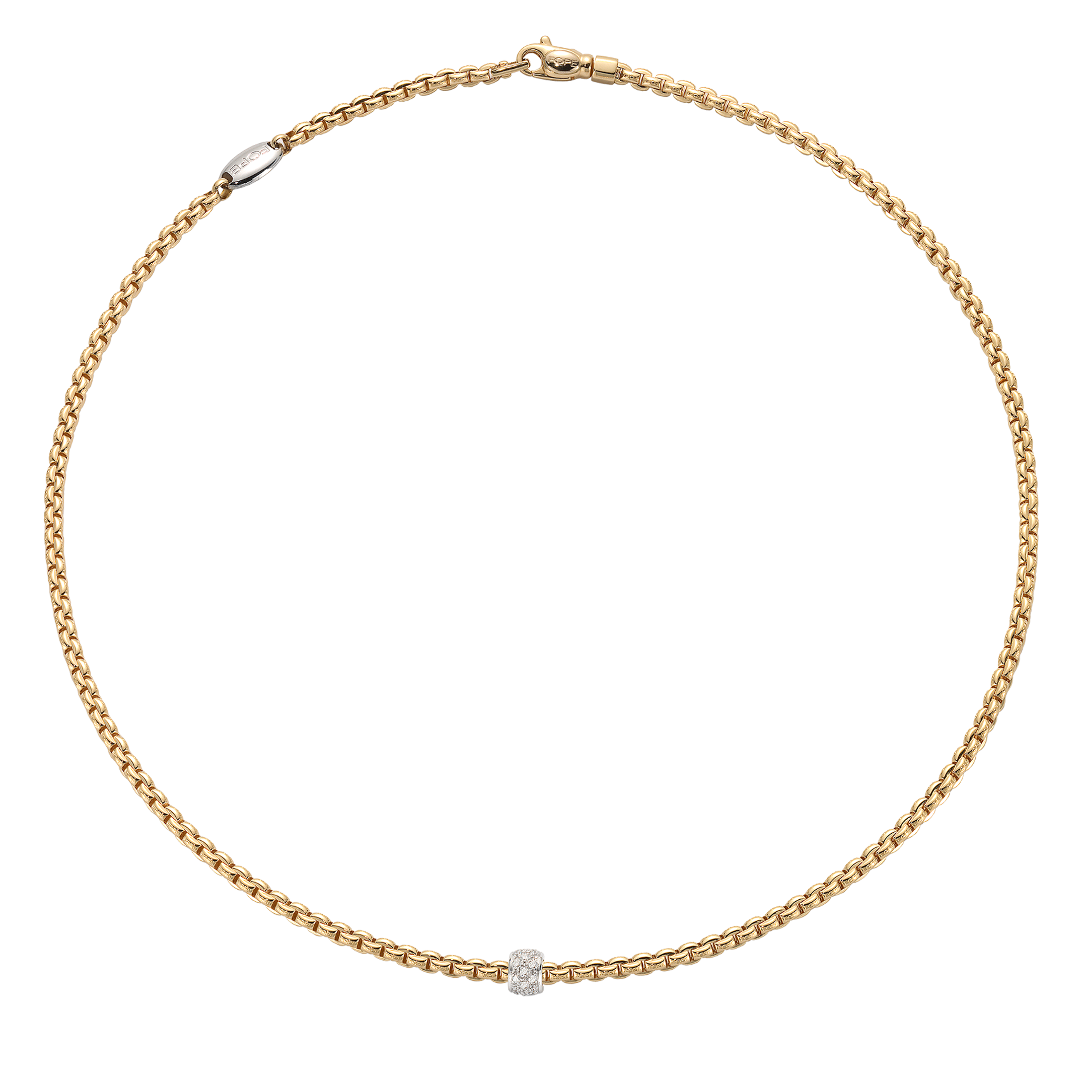Fope Necklace Fope Eka Tiny 18K Yellow & White Gold Necklace with Diamond Pavé - 18 Inches