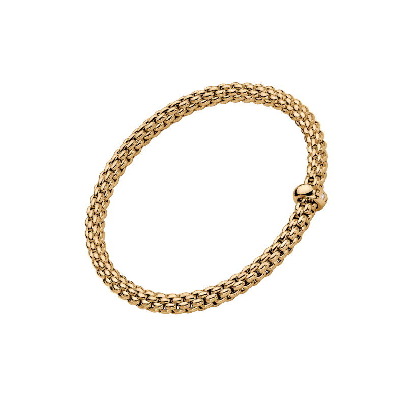Fope Solo 18K Yellow Gold Flex'it Bracelet with Diamond - Size Small