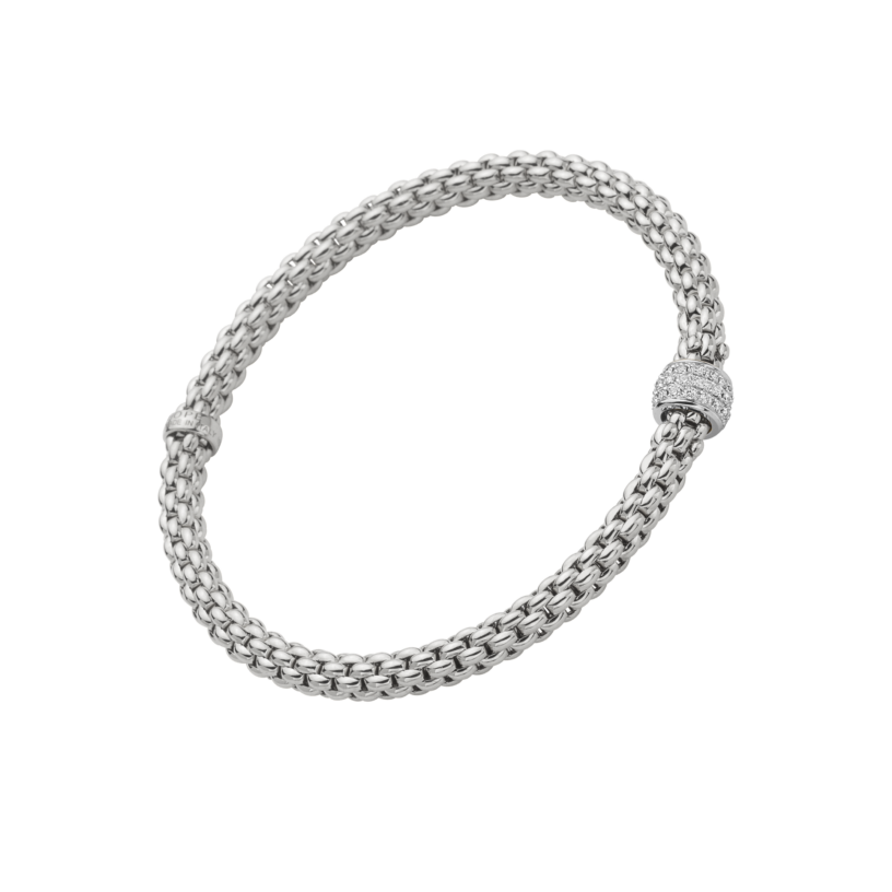 Fope Solo 18K White Gold Flex'it Bracelet with Diamonds - Size Medium