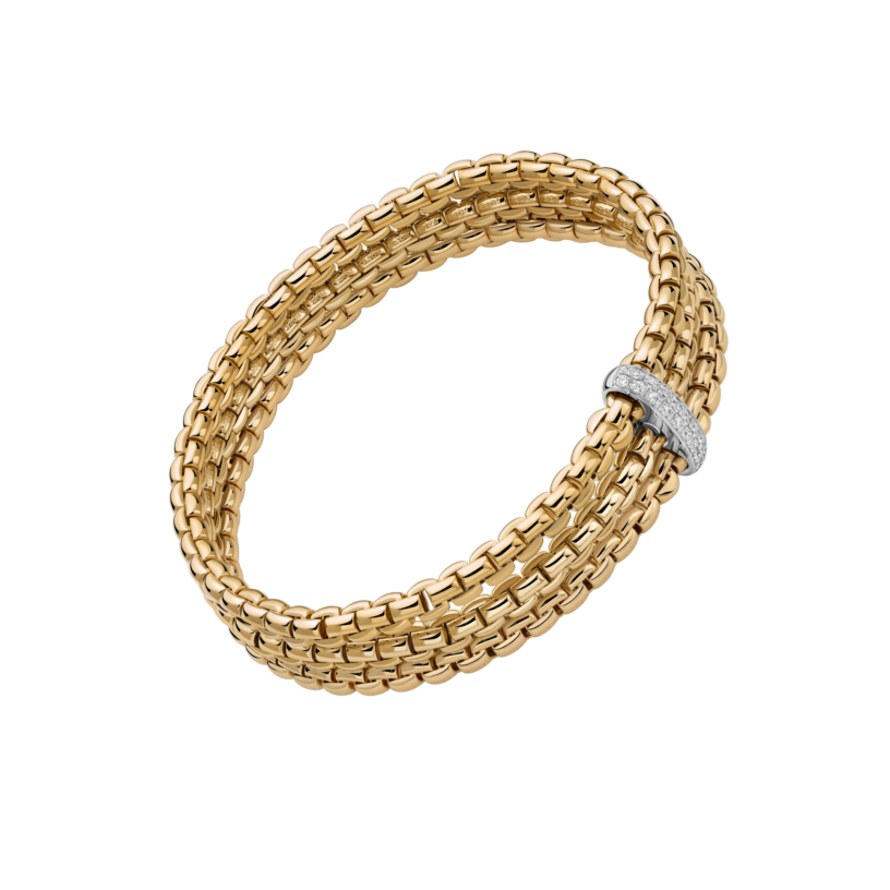 Fope Eka 18K Yellow Gold Flex'it Bracelet with Triple Mesh and Diamond Pavé - Size Medium