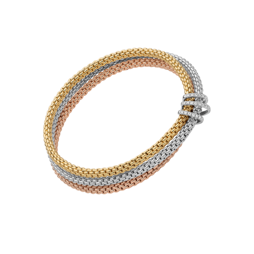 Fope Prima 18K Yellow & White Gold Flex'it Bracelet with Diamond Pavé - Size Medium