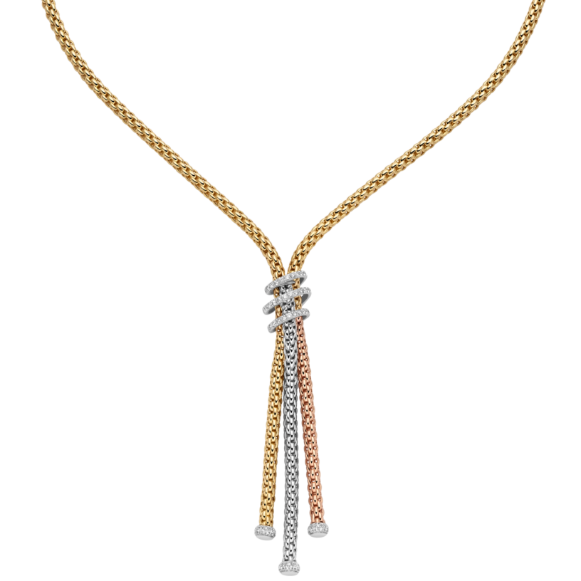 Fope Prima 18K Yellow & White Gold Lariat Necklace with Diamond Pavé - 17 Inches