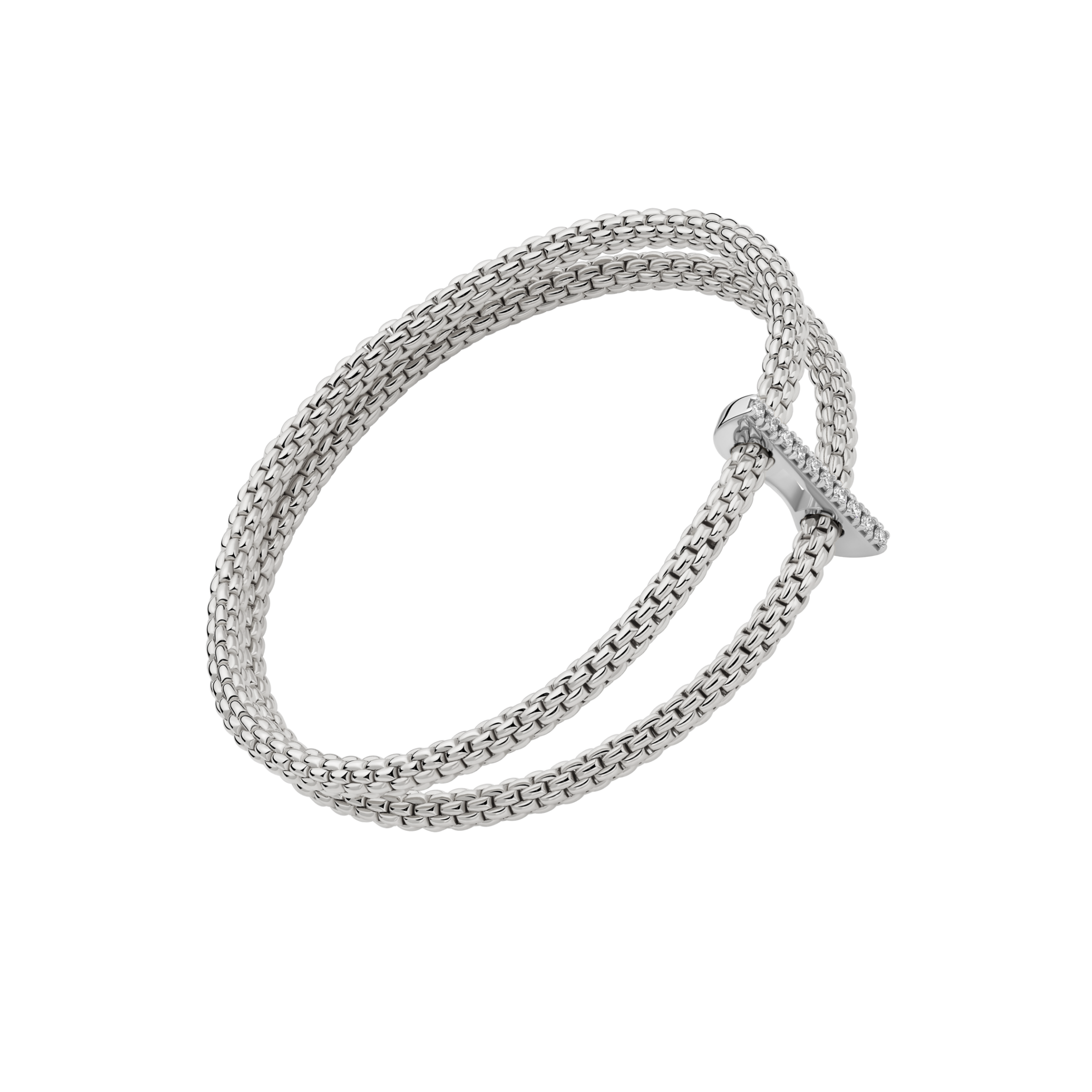 Fope Bracelet Fope Prima 18K White Gold Double Mesh Bracelet with Diamond Pavé - Size Medium