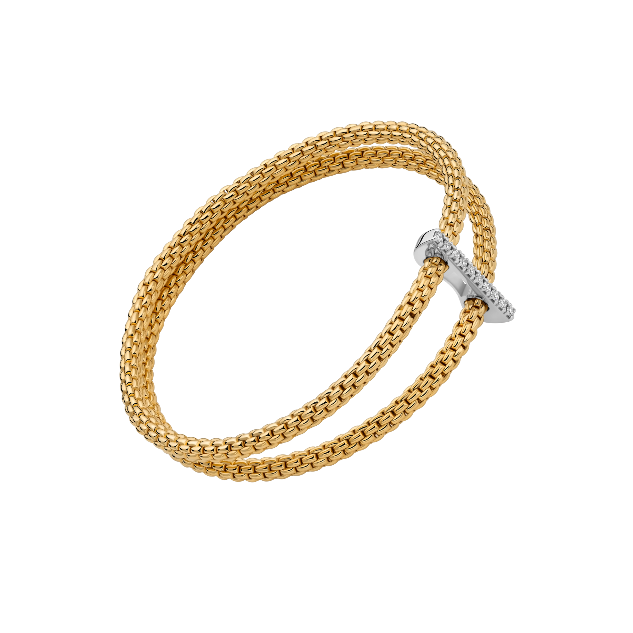 Fope Bracelet Fope Prima 18K Yellow & White Gold Double Mesh Bracelet with Diamond Pavé - Size Medium