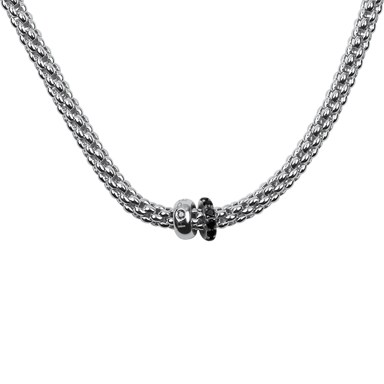 Fope Necklaces and Pendants Fope Solo Collection 18K White Gold Black Diamond Necklace with Black Diamond Rondells